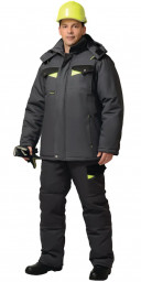 Костюм зимний ХОВАРД/КОРВЕТ куртка длинная, брюки темно-серый/черный/лимон тк.смесовка СОП